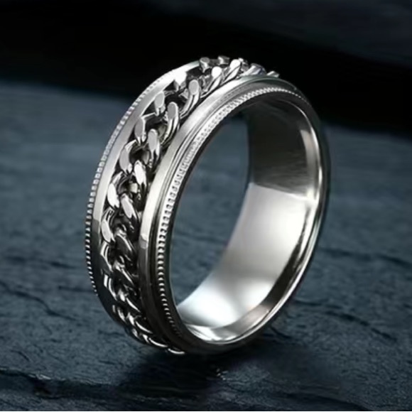 Silver Chain Anxiety Fidget Spinner Ring - Picture 2 of 6